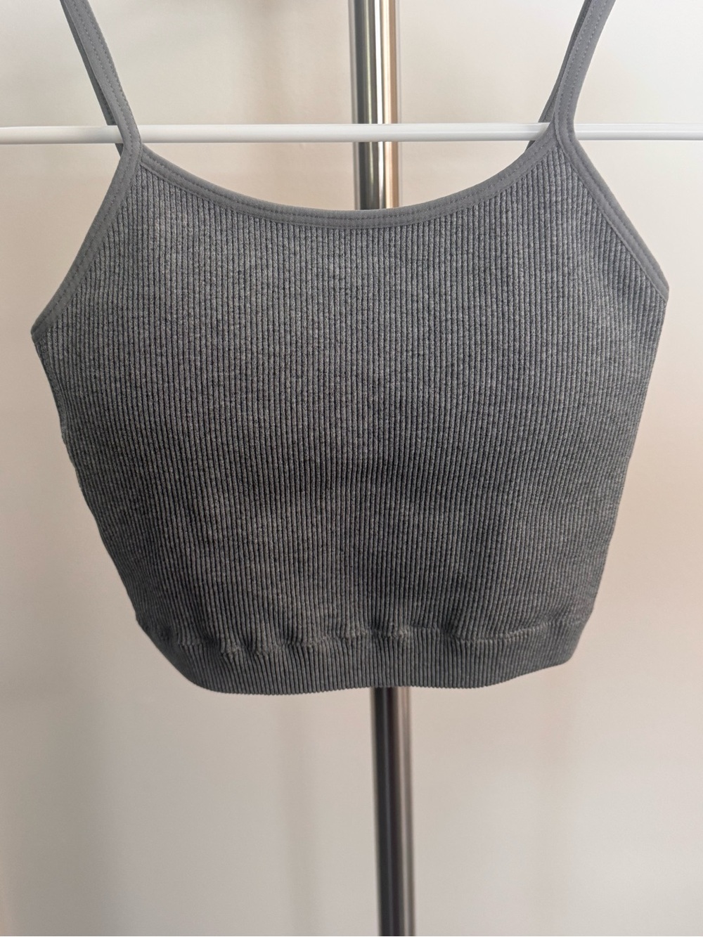 Zenana Outfitters Ribbed Spaghetti Strap Crop Tank - Grey